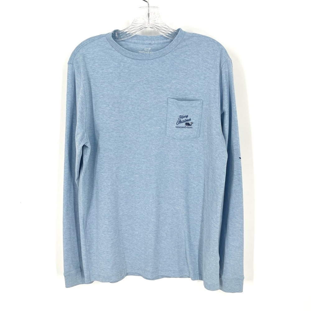 Vineyard Vines Youth Unisex XL Blue Long Sleeve Merry Christmas Pocket T-shirt